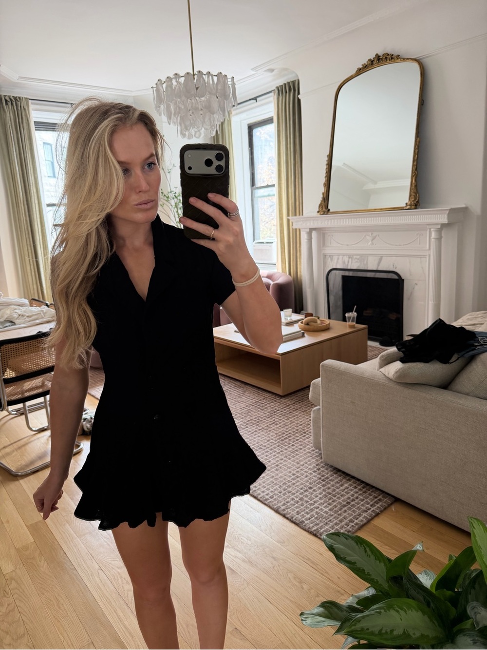 Showpo Black Short Sleeve Ruffle-Hem Mini Dress